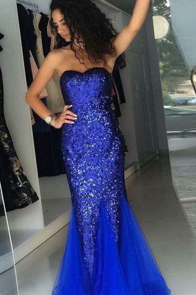 Strapless Sequin Royal Blue Prom Dresses with Tulle Pieces Skirt loveangeldress Strapless Sequin Royal Blue Prom Dresses with Tulle Pieces Skirt loveangeldress