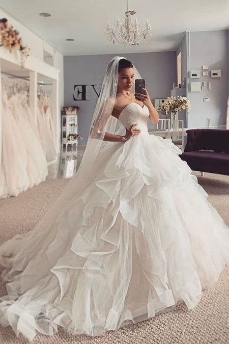 Sweetheart Tulle Bride Ball Gown Dresses with Lace Bodice