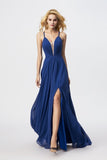 strappy-blue-chiffon-prom-gowns-with-plunging-neckline