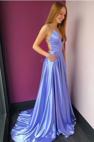 Stretchy Satin Long Prom Dress with Pockets