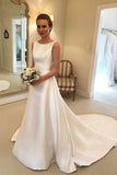 structured-satin-wedding-dresses-with-bow-ribbon-sash-back