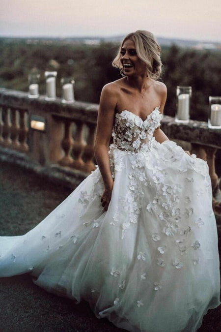 Chiffon Beach Wedding Dress with Lace Bodice