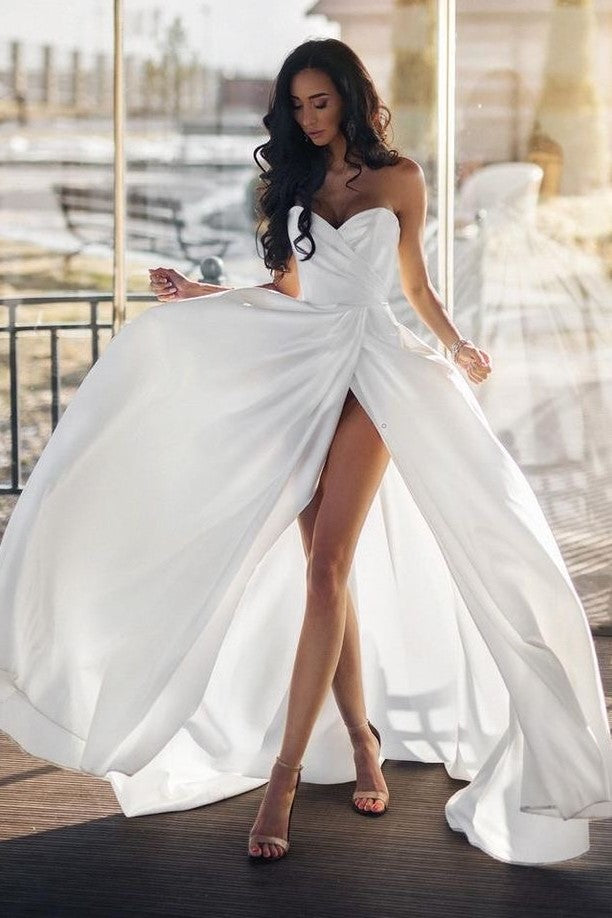 Sweetheart A-line Bride Dress with Leg Split loveangeldress Sweetheart A-line Bride Dress with Leg Split loveangeldress