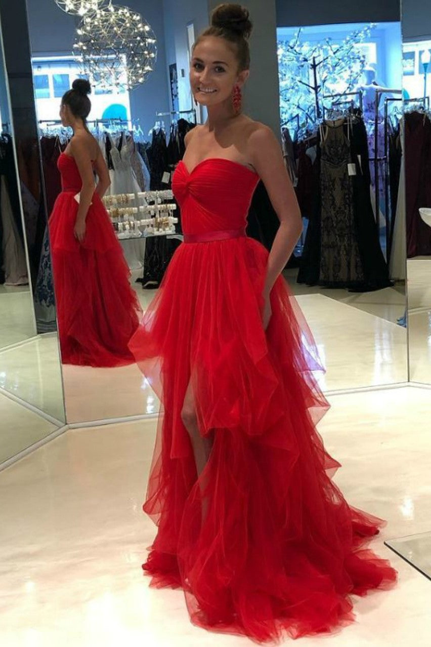 Sweetheart Backless Red Prom Dresses Tulle Ruffled Skirt – loveangeldress