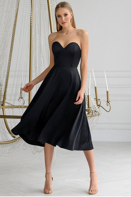 Strapless Slim Black Prom Dresses with Open Back