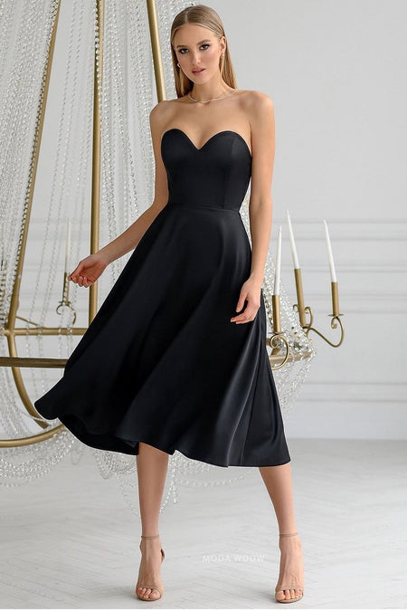 Spaghetti Straps Tea-Length Prom Gowns with Slit Side