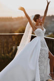 Sweetheart Lace Royal Wedding Gown with Long Satin Train