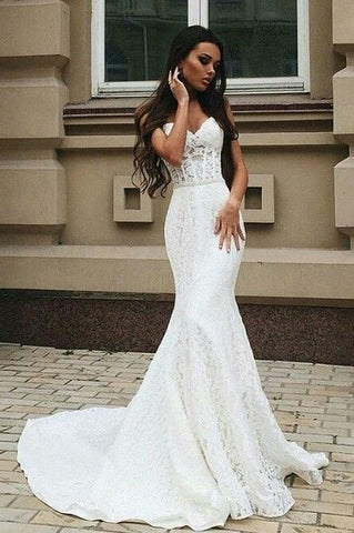 lace mermaid style wedding dress Sweetheart Lace Wedding Dress Mermaid Style – loveangeldress
