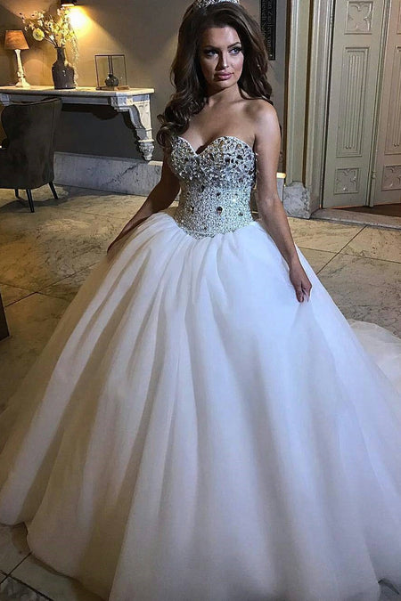 Sweetheart Tulle Bride Ball Gown Dresses with Lace Bodice