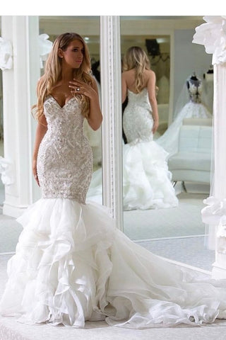 mermaid wedding dresses with bling Sweetheart Rhinestones Wedding Dresses Mermaid Ruffled Train – loveangeldress