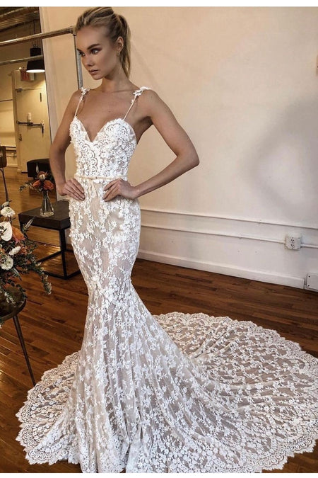 Strapless Full Lace Bridal Dress with Open Back