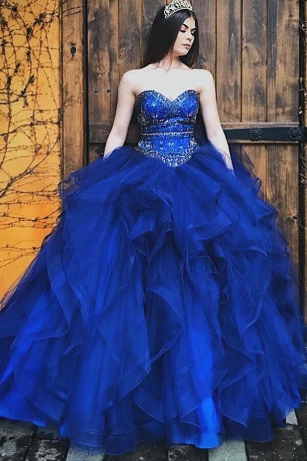 Royal Blue Quinceanera Dresses Sweetheart Ruffles Sweet 15 16 Prom Ball  Gowns | eBay