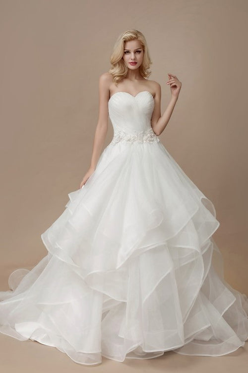 sweetheart-ruffled-tulle-wedding-dresses-with-sash