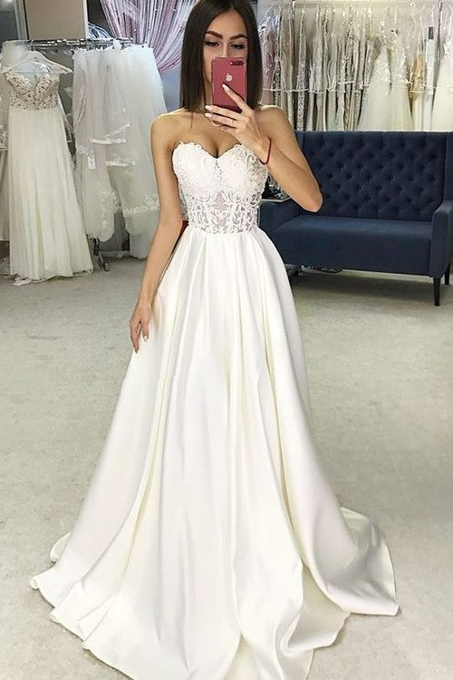sweetheart-sheer-lace-corset-wedding-dresses-satin-skirt