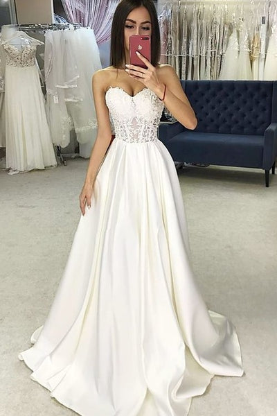 sweetheart-sheer-lace-corset-wedding-dresses-satin-skirt