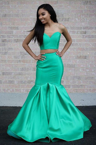 Sweetheart Top Satin Mermaid Two-piece Prom Dresses loveangeldress Sweetheart Top Satin Mermaid Two-piece Prom Dresses loveangeldress