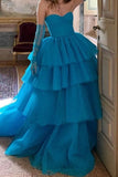 teal-blue-dots-layers-prom-dresses-with-ruching-strapless-bodice