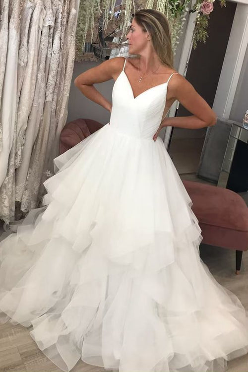 thin-straps-tulle-wedding-dress-styles-pleated-bodice