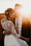 three-quarter-sleeves-outdoor-wedding-dress-illusion-lace-chiffon-skirt-2