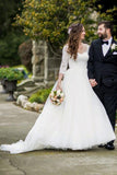 three-quarter-sleeves-wedding-dresses-with-lace-bodice-1