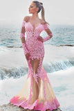 trumpet-pink-lace-prom-dresses-with-sheer-long-sleeves