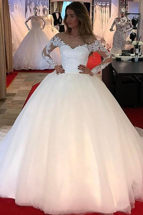 tulle-ball-gown-wedding-dresses-with-lace-long-sleeves-2019