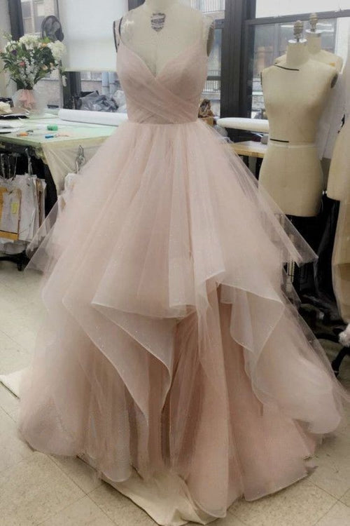 tulle-blush-pink-wedding-dress-with-spaghetti-straps