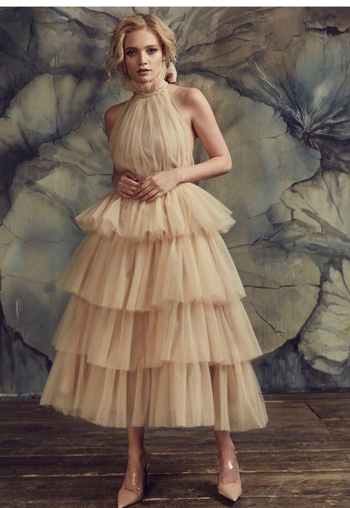 tulle-high-neck-champagne-prom-gown-with-tiered-skirt