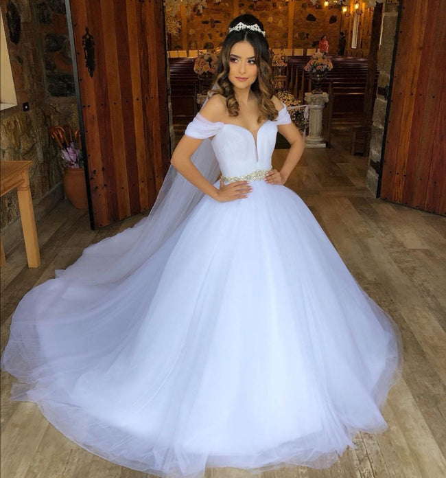 tulle-off-the-shoulder-white-wedding-gown-with-beaded-belt-1