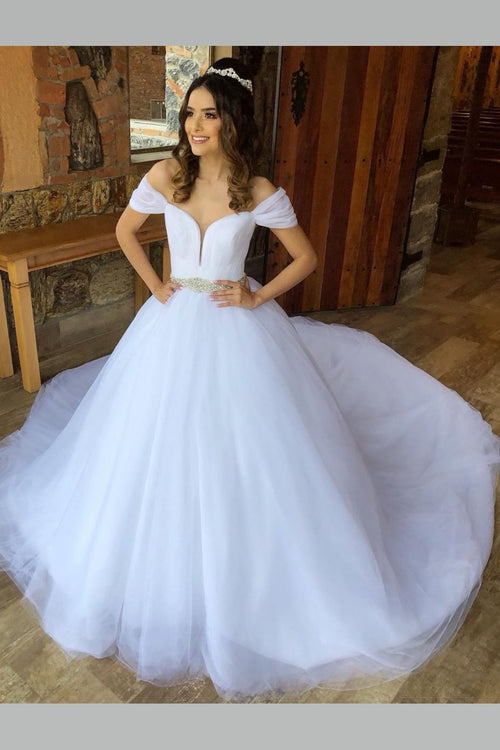tulle-off-the-shoulder-white-wedding-gown-with-beaded-belt