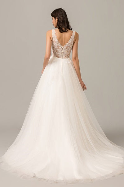 tulle-skirt-a-line-ivory-wedding-dress-lace-v-neckline-1