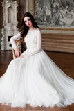 tulle-skirt-modest-wedding-dresses-lace-long-sleeves