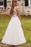 Tulle Tea-length Bridal Dress with Sheer Lace Bodice