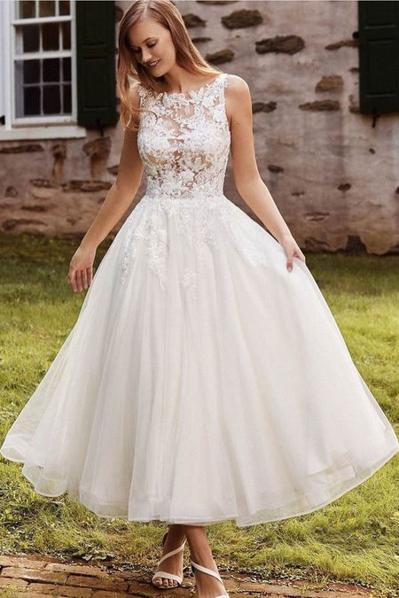 Three Quarter Sleeves Wedding Dresses with Lace Bodice