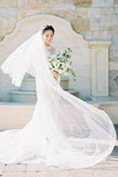 two-tiers-ivory-tulle-bride-wedding-veil-cathedral