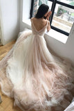 two-tone-tulle-wedding-dresses-with-ruching-v-neckline-1