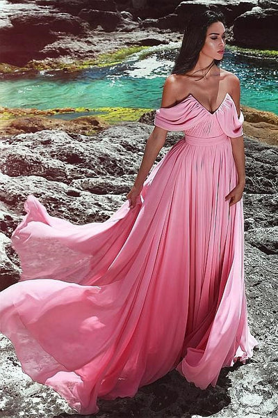 unique-neckline-pink-prom-long-dresses-chiffon-skirt