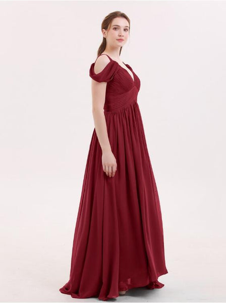 unique-off-the-shoulder-burgundy-bridesmaid-gowns-long-chiffon-skirt-2