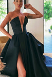 v-cut-black-satin-prom-gown-with-high-leg-slit-1