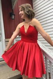 v-cut-strapless-satin-red-cocktail-dresses-short