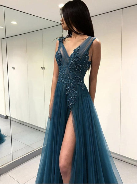v-neck-beaded-appliques-a-line-prom-long-dress-with-tulle-skirt-1