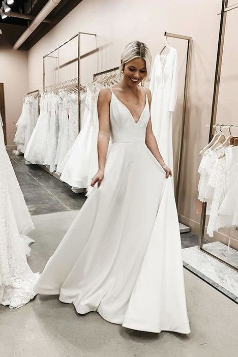 2023 Satin Line A Wedding Dress With Square Neckline, Sleeves And Backless  Design Elegant And Sexy Bridal Gown For The Modern Bride From Bridelee,  $94.94 | DHgate.Com