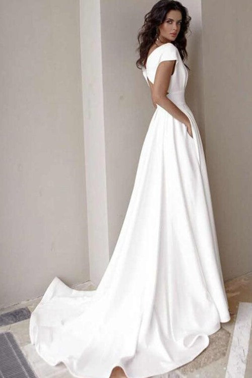 v-neck-capped-sleeves-wedding-gown-with-flying-satin-skirt-1