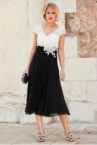 V-neck Chiffon Mother of the Bride Lace Dress with Cap Sleeves