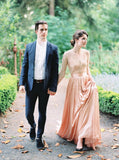 v-neck-elbow-length-pink-wedding-dresses-outdoor-1
