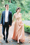 v-neck-elbow-length-pink-wedding-dresses-outdoor