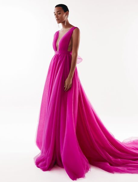 v-neck-fuchsia-prom-gown-a-line-tulle-skirt-2