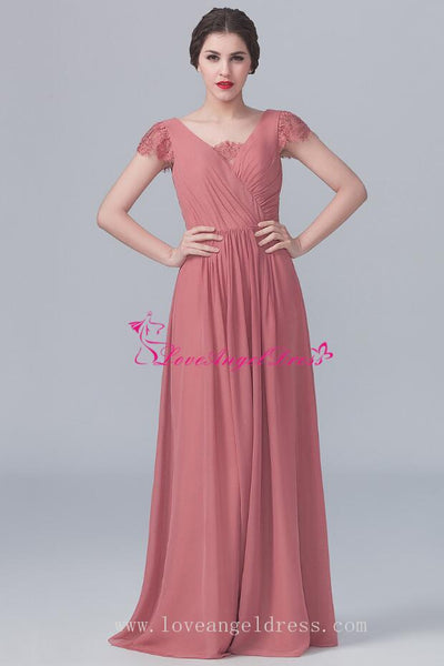 v-neck-lace-capped-sleeves-chiffon-long-dresses-for-bridesmaid