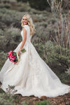 v-neck-lace-modest-wedding-dresses-with-short-sleeves