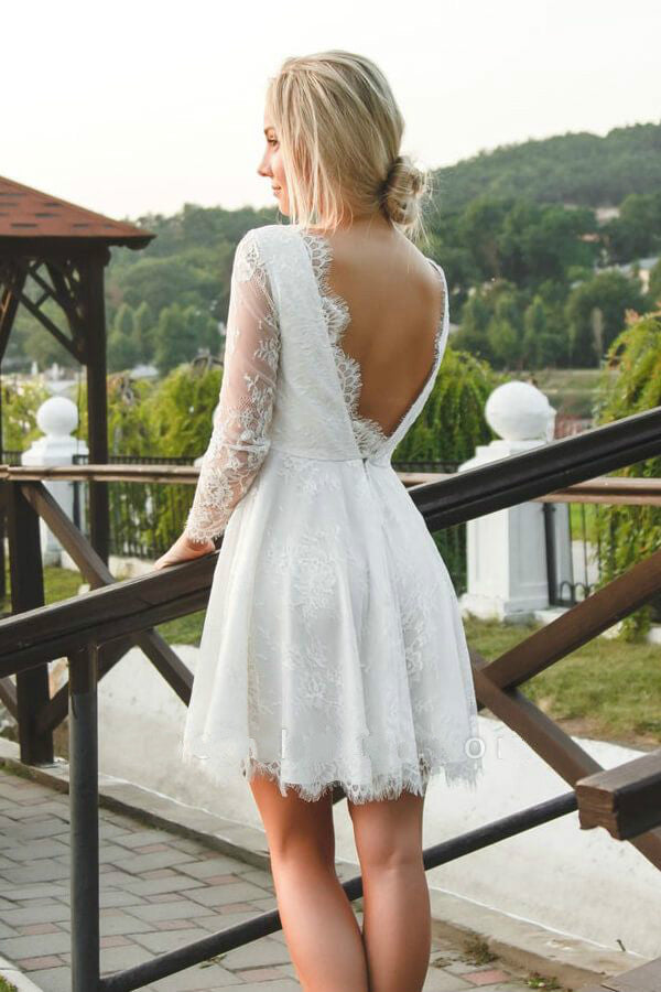 v-neck-lace-short-bridal-dress-with-sleeves-1